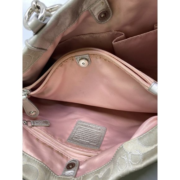 COACH Large Silver Jacquard Fabric Tote Bag - Picture 11 of 13